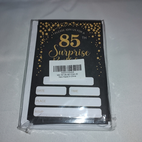 85th Surprise Birthday Party Invitations 20 pack with Envelopes NWT Factory Seal - Picture 2 of 6